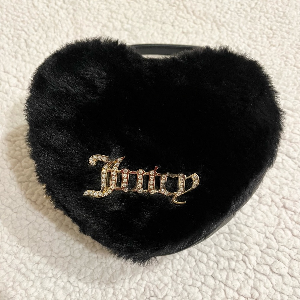 New with tag Juicy Couture Licorice Black Faux Fur Heart Crossbody Bag.